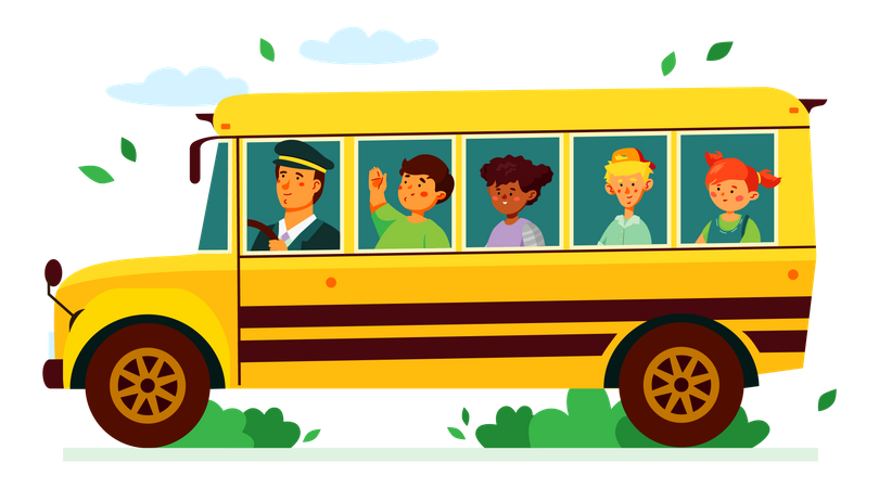 Children on the school bus  Illustration