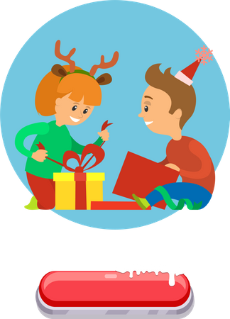 Children opening christmas present  Illustration