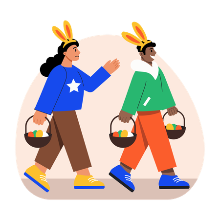 Children parade on easter  Illustration