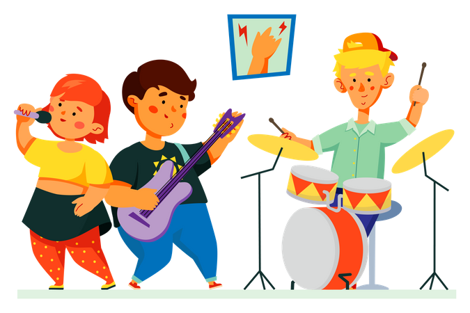 Children performing music  Illustration