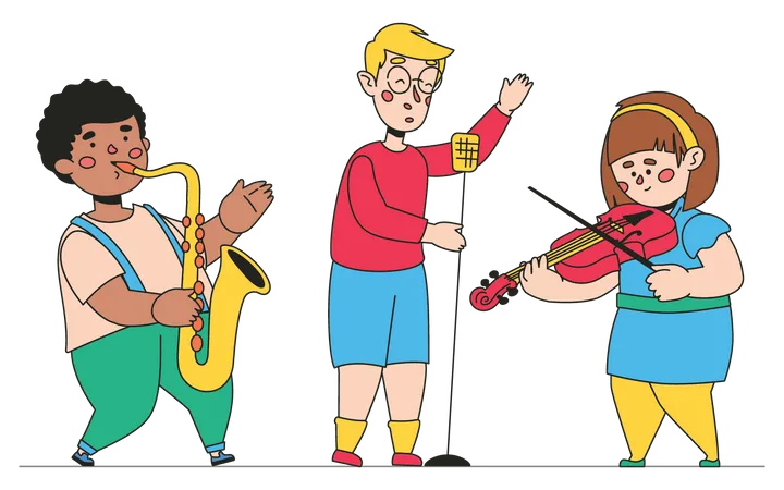 Children performing music  Illustration