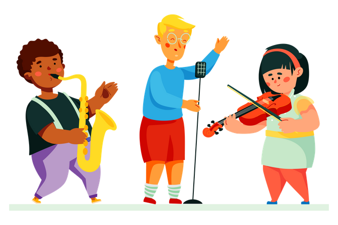 Children performing music  Illustration