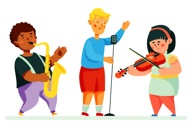 Children performing music  Illustration