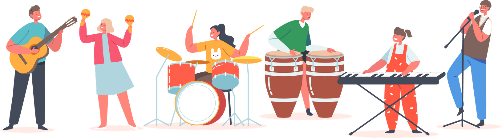 Children play classic musical instruments  イラスト