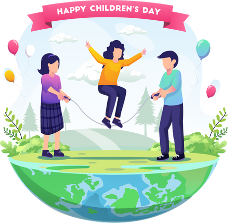 Children play jump rope to celebrate world children's day Illustration