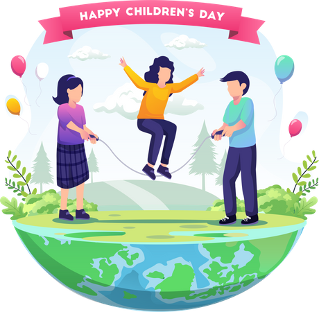 Children play jump rope to celebrate world children's day  Illustration