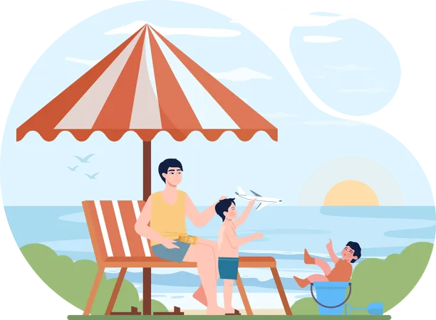 Children playing at beach  Illustration