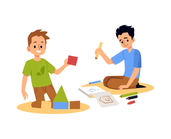 Children playing at home  Illustration