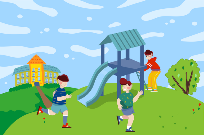 Children playing at playground Illustration