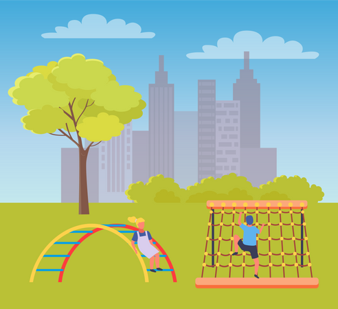 Children playing at playground  Illustration