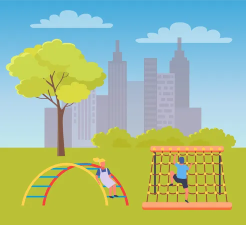 Children playing at playground  Illustration