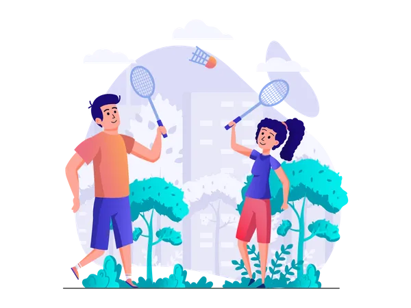 Children playing badminton in the park Illustration