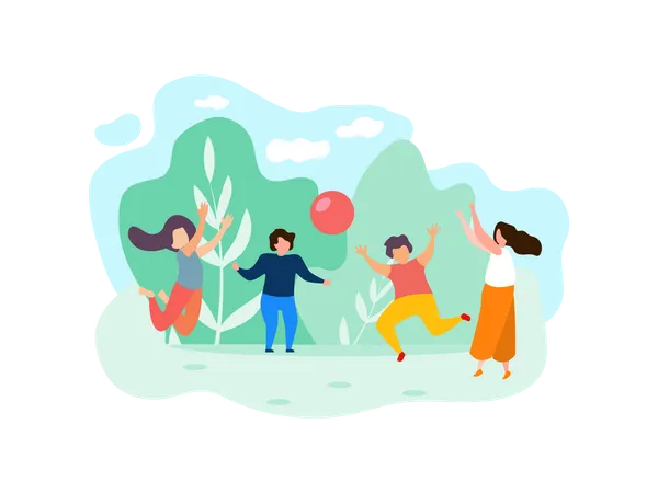 Children Playing Ball at park  Illustration