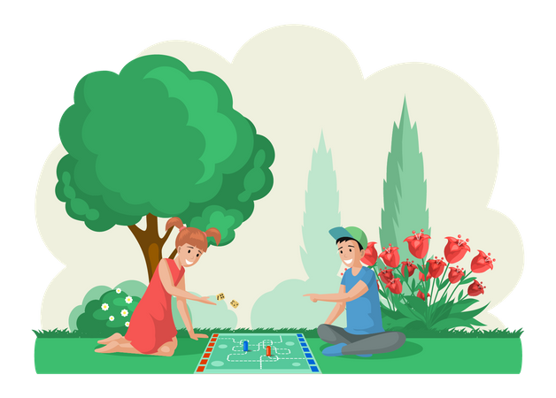 Children playing board game in park Illustration