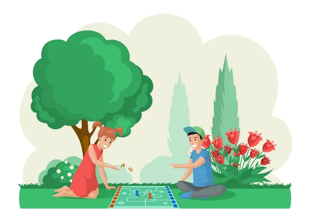 Children playing board game in park Illustration