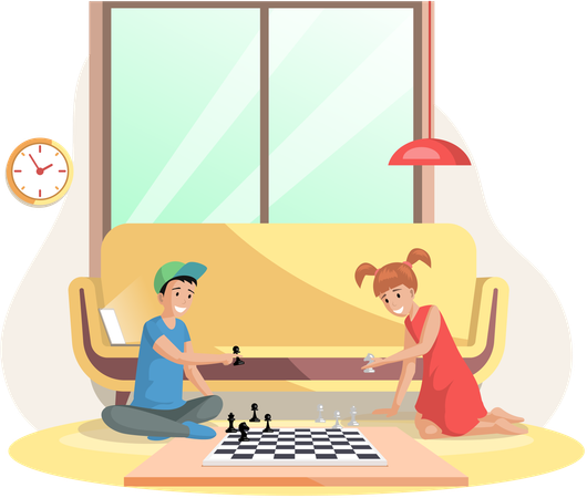 Children playing board game together  Illustration