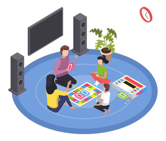 Children playing board game with mom  Illustration