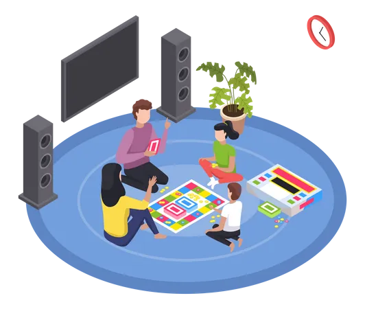Children playing board game with mom Illustration