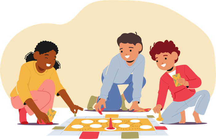 Children playing board games  Illustration