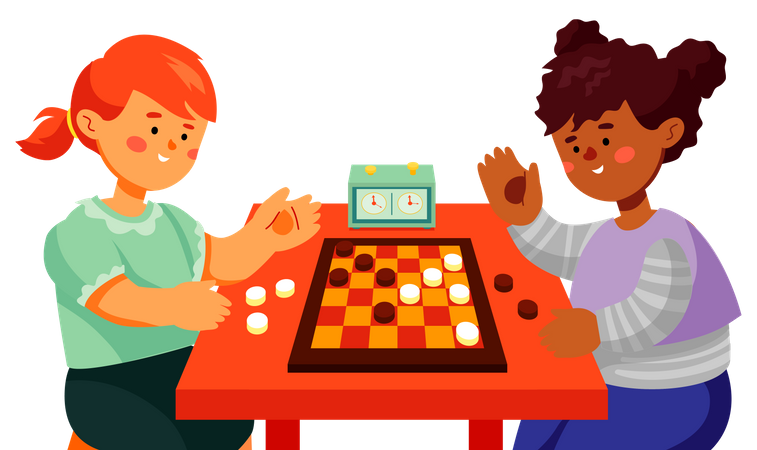 Children playing checkers Illustration