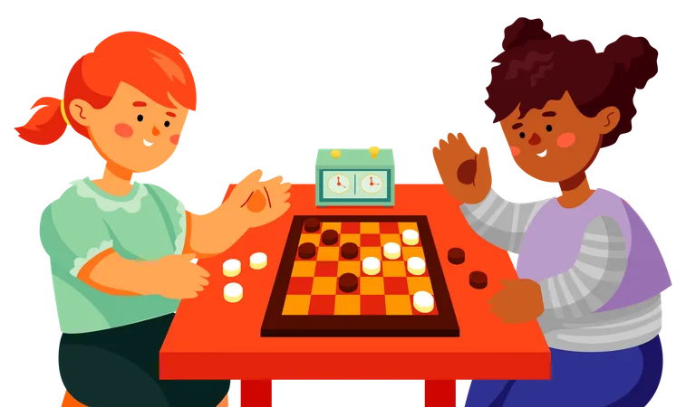 Children playing checkers  Illustration