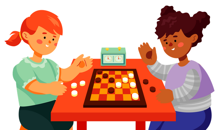 Children playing checkers  Illustration