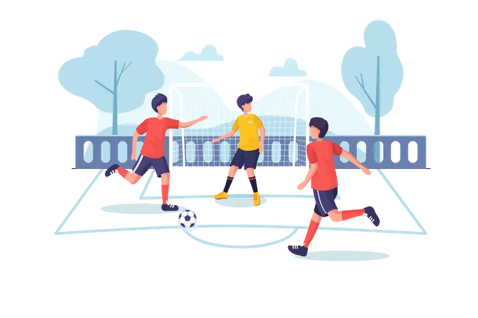 Children playing football at park  Illustration