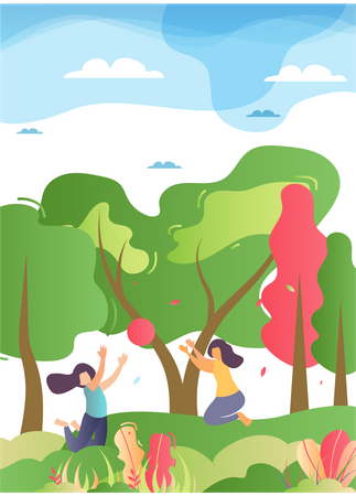 Children Playing in garden  Illustration