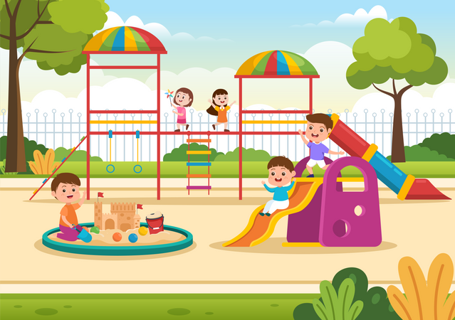 Children playing in Playground Illustration