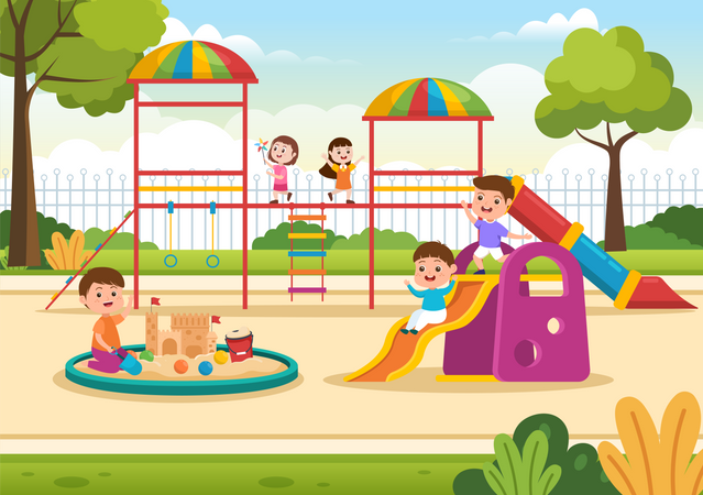 Children playing in Playground  Illustration