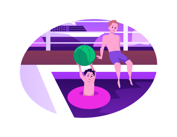 Children playing in pool with ball  Illustration