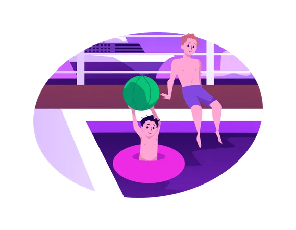Children playing in pool with ball  Illustration