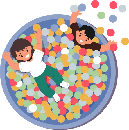 Children playing in pool with colorful balls Illustration