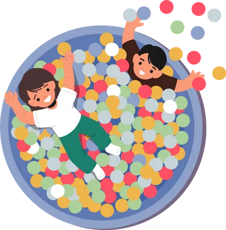 Children playing in pool with colorful balls  Illustration