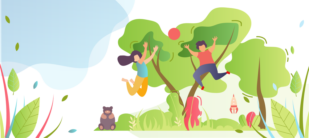 Children Playing in the garden  Illustration