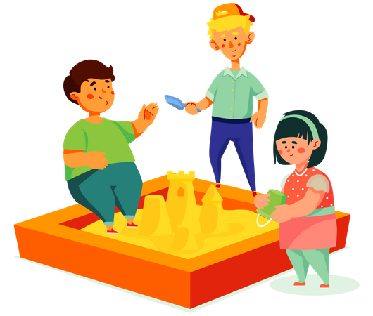 Children playing in the sandbox  Illustration