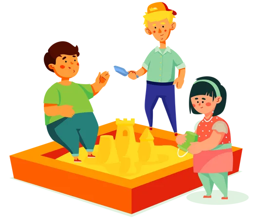 Children playing in the sandbox  Illustration