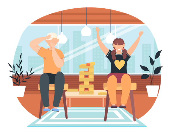 Children playing jenga  Illustration