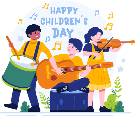 Children playing musical instruments together  Illustration