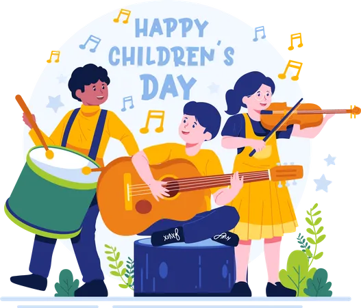 Children playing musical instruments together  Illustration