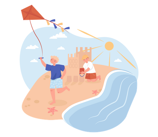 Children playing on beach Illustration