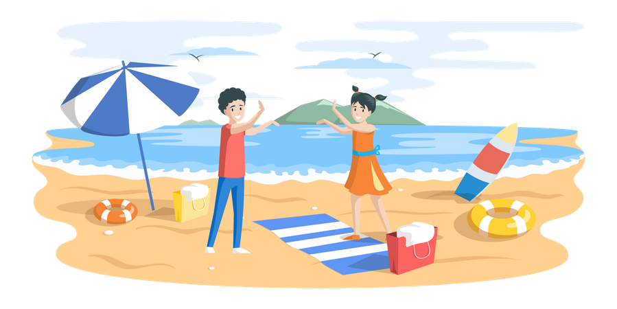 Children playing on beach  Illustration