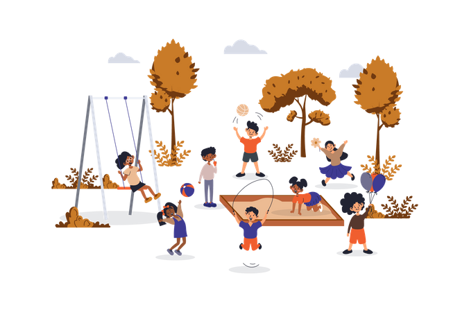 Children playing on playground  Illustration