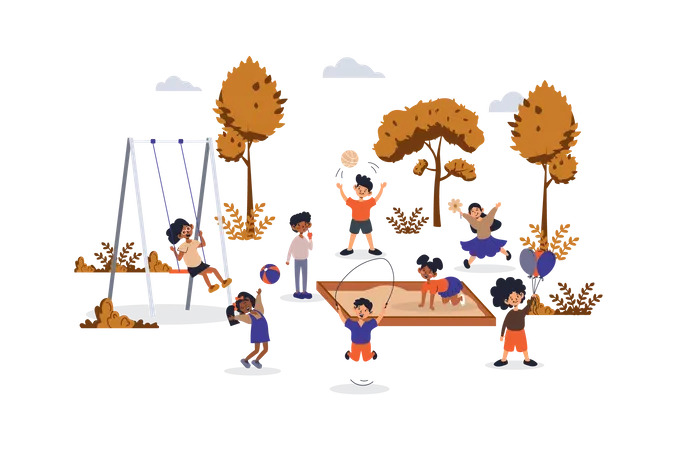 Children playing on playground  Illustration