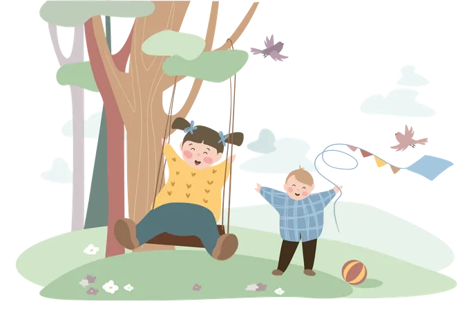 Children playing on playground  Illustration