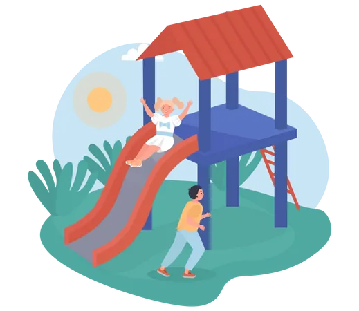 Children playing on slide  Illustration