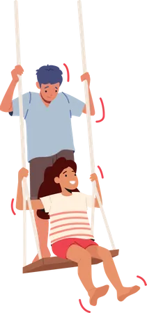 Children Playing together Swinging on Seesaw  Illustration