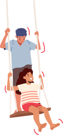 Children Playing together Swinging on Seesaw  Illustration