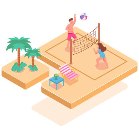 Children playing Volleyball on beach Illustration