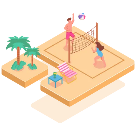 Children playing Volleyball on beach Illustration